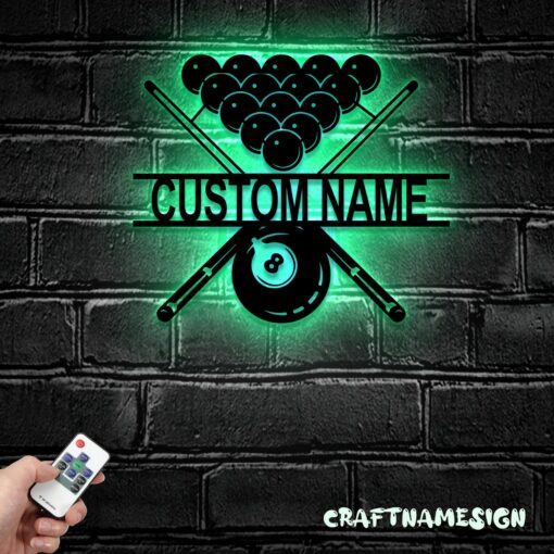 Personalized Billiards Metal Wall Art with LED Light Elevate Your Game Room with Illuminated Style - Image 3