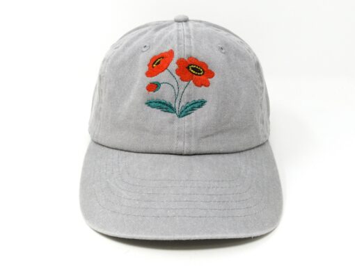 Embroidered Red Poppy Baseball Cap Washed Cotton, Curved Brim, Summer Style - Image 3