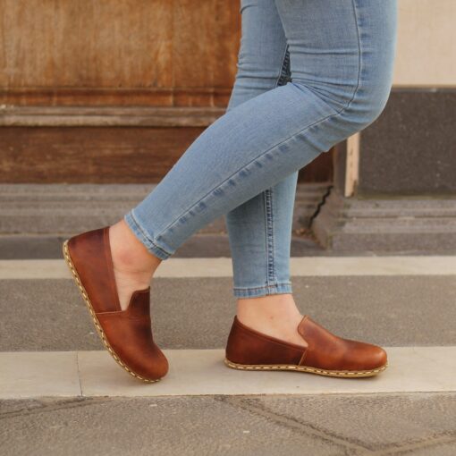 Grounding Barefoot Moccasins for Women Embrace Natural Comfort in Crazy Brown - Image 4