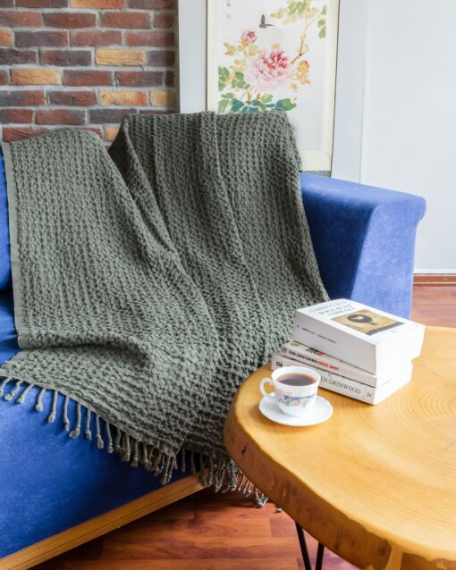 Luxurious Yellow Waffle Weave Turkish Cotton Throw Blanket Comfort and Style for Your Home - Image 5