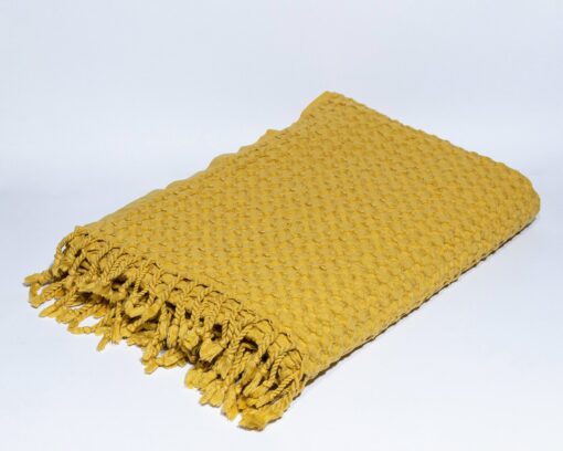 Luxurious Yellow Waffle Weave Turkish Cotton Throw Blanket Comfort and Style for Your Home - Image 2
