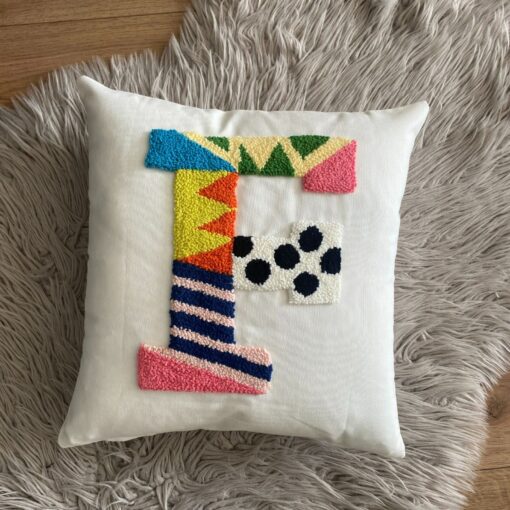 Personalized Initial Pillow Embroidered Punch Needle Letter Pillowcase for Baby Room Decor, Newborn Gift, and Baby Shower - Image 2