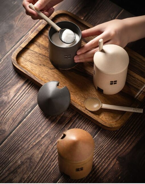 Artisan-Crafted Ceramic Condiment Jar with Spoon Elevate Your Culinary Experience - Image 6