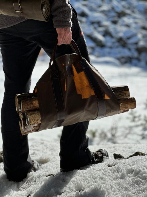 Oilskin and Leather LOG CARRIER The Ultimate Firewood Carrier for Bushcraft and Outdoor Enthusiasts - Image 2