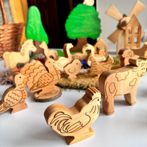 Wooden Farm Animal Toy Set 25 Domestic Animals and Birds for Imaginative Play - Image 2