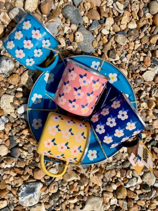 Floral Enamelware Set 4 Plates & Mugs for Camping, Glamping, Beach, & Outdoors - Image 2