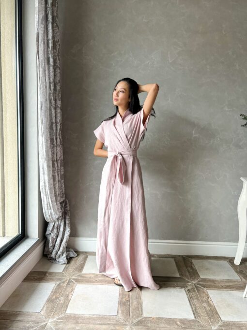 Enchanting HARPER Flowing Linen Wrap Dress for Summer Grace and Timeless Elegance - Image 5