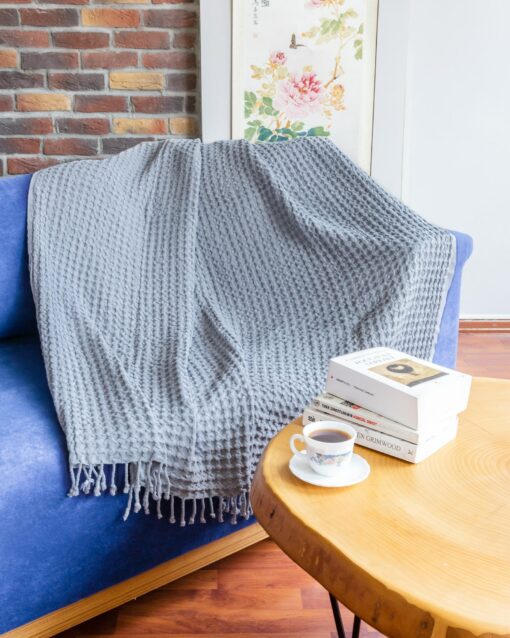Luxurious Yellow Waffle Weave Turkish Cotton Throw Blanket Comfort and Style for Your Home - Image 4