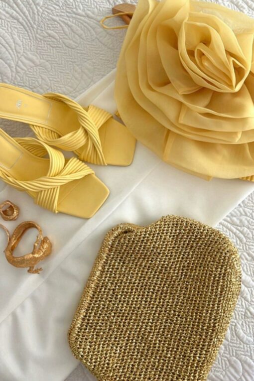 Shimmering Gold Raffia Clutch Elevate Your Summer Style with Luxury and Elegance - Image 4