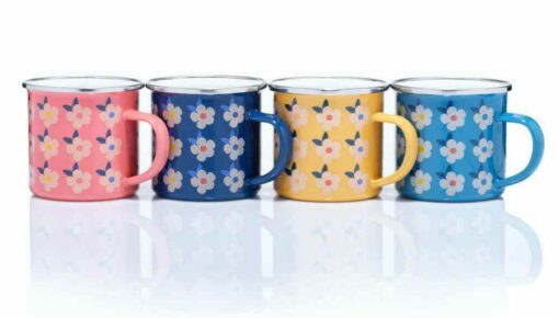 Floral Enamelware Set 4 Plates & Mugs for Camping, Glamping, Beach, & Outdoors - Image 5