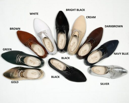 Genuine Leather Handmade Point Toe Oxford Heels in Vibrant Colors - Image 4