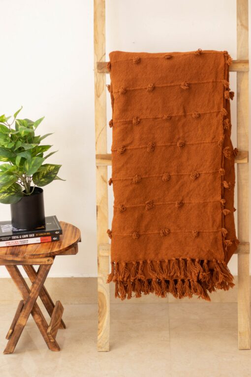 Cozy Rust Loops Handwoven Chunky Cotton Throw Blanket for Warmth and Style - Image 5