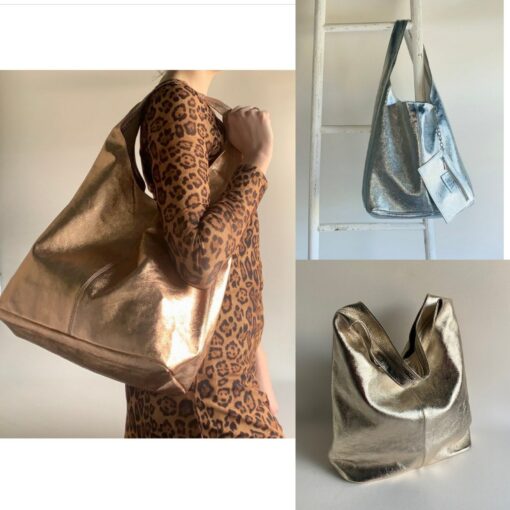 Metallic Leather Slouch Shoulder Bag A Shimmering Statement for Every Occasion - Image 3