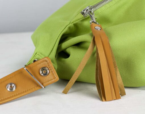 Lime Green Canvas Hobo Bag with Brown Leather Accents The Perfect Everyday Purse - Image 2