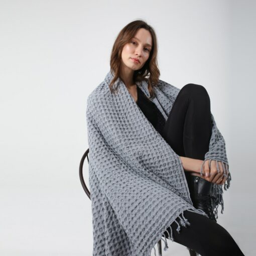 Cozy Haven Escape into Comfort with Our Gray Waffle Summer Throw Blanket - Image 2