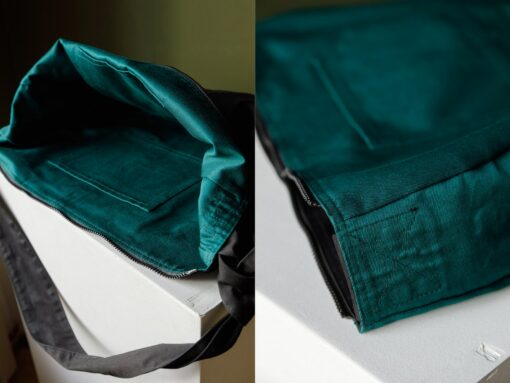 Spacious Black Hobo Bag with Green Lining and Adjustable Strap - Image 3