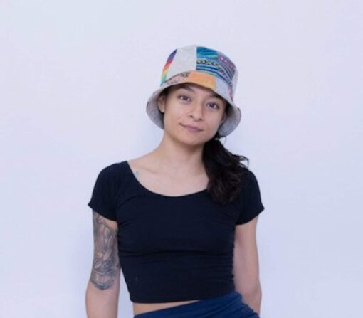 Hemp Patchwork Bucket Hat Eco-Friendly, Handmade Sun Protection for Beach and Beyond - Image 4