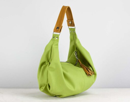 Lime Green Canvas Hobo Bag with Brown Leather Accents The Perfect Everyday Purse - Image 4