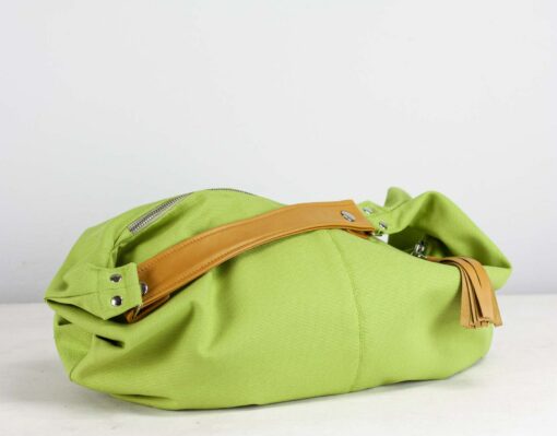 Lime Green Canvas Hobo Bag with Brown Leather Accents The Perfect Everyday Purse - Image 3