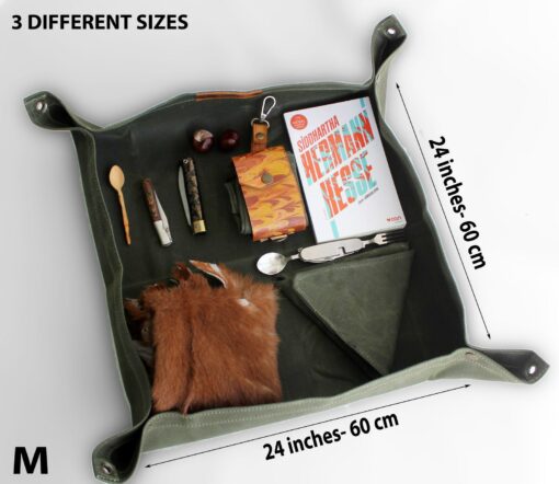 Bushcraft Utility Mat Waxed Canvas Wood Carrying Case and Seat Pad for Outdoor Adventures - Image 2