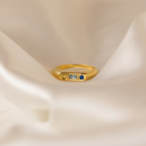 Caitlyn Minimalist's Custom Gemstone Signet Ring Birthstone Ring with Heart, Baguette - Image 3