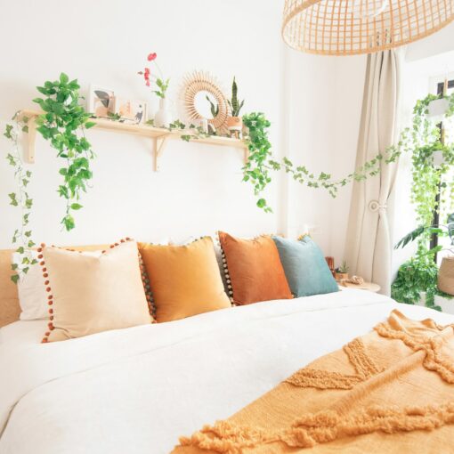 Colibri Set Vibrant Pom Pom Throw Pillow Covers for a Touch of Boho Chic (Orange/Teal) - Image 4