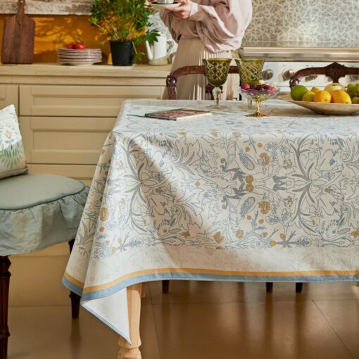 William Morris Blue Hand-Drawn Minimalist Forest Tablecloth Elevate Your Dining Experience with Rustic Charm - Image 2