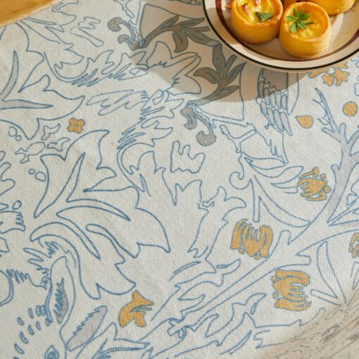 William Morris Blue Hand-Drawn Minimalist Forest Tablecloth Elevate Your Dining Experience with Rustic Charm - Image 4