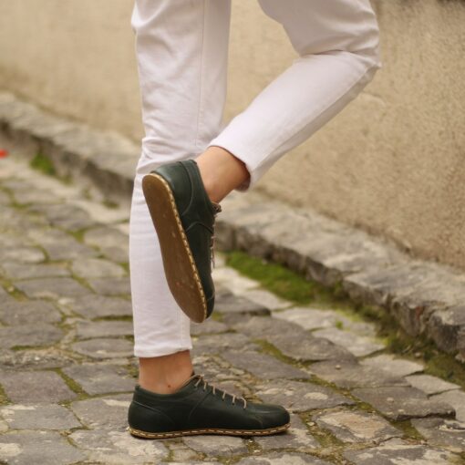 Grounding Barefoot Sneakers Toledo Green - Handmade Green Leather for Women - Image 6