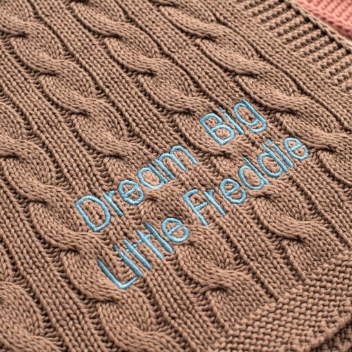 Toffee Moon Nut Brown Luxury Cotton Cable Baby Blanket Personalized with Embroidered Name and Date - Image 3