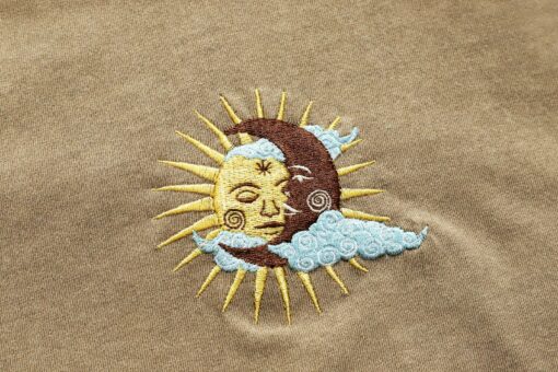 Celestial Tapestry Embroidered Sun and Moon T-shirt for Bohemian Souls - Image 4
