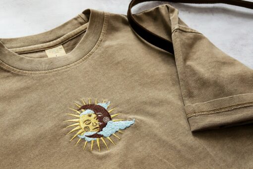 Celestial Tapestry Embroidered Sun and Moon T-shirt for Bohemian Souls - Image 3