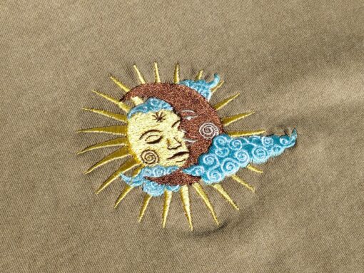 Celestial Tapestry Embroidered Sun and Moon T-shirt for Bohemian Souls - Image 2