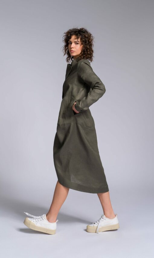 A90488 Draped Front Linen Shirt for Effortless Elegance - Image 2
