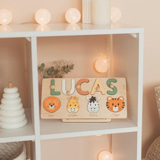 Woodland Animal Name Puzzle Educational Montessori Toy for Toddlers and Baby Shower Gift - Image 2