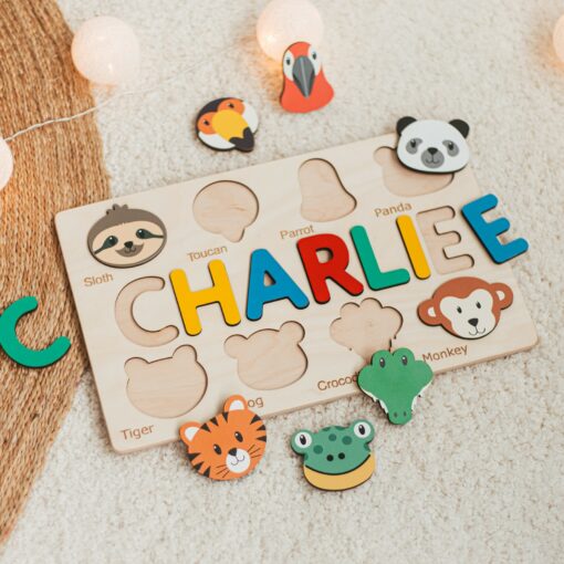 Woodland Animal Name Puzzle Educational Montessori Toy for Toddlers and Baby Shower Gift - Image 3