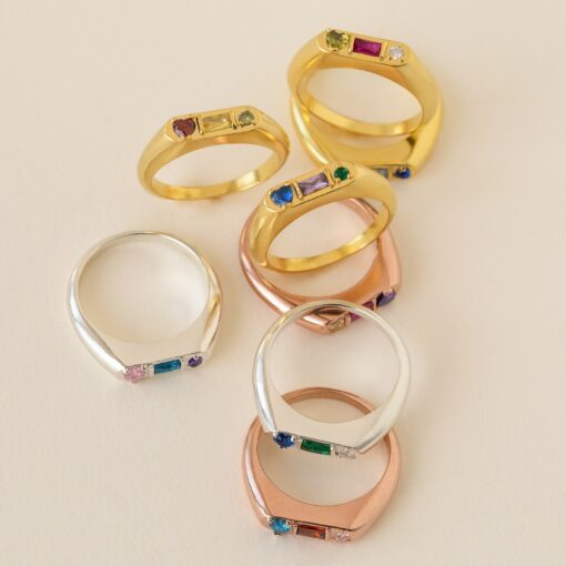 Caitlyn Minimalist's Custom Gemstone Signet Ring Birthstone Ring with Heart, Baguette - Image 5