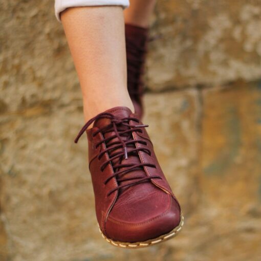 Barefooters Sneakers Slip On, Leather, Crazy Burgundy - Image 3