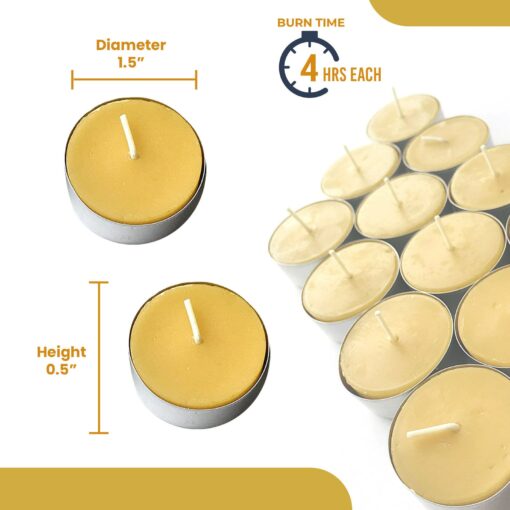 100% Pure Beeswax Tea Light Candles Natural, Handmade, Unscented with Honey Scent (4-Hour Burn Time) - Image 3