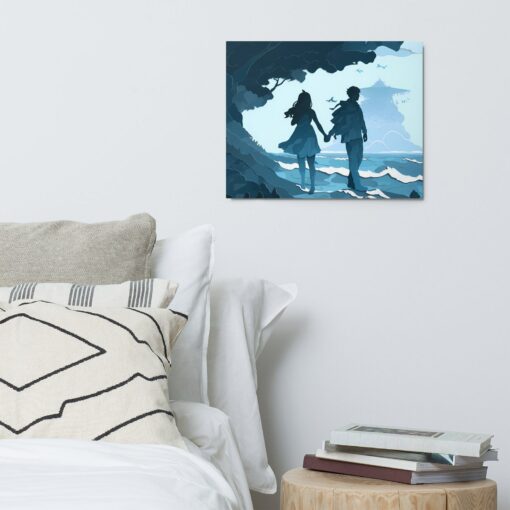 Enchanting Aqua Amor Hand-in-Hand Couple's Metal Print - A Timeless Symbol of Love - Image 3