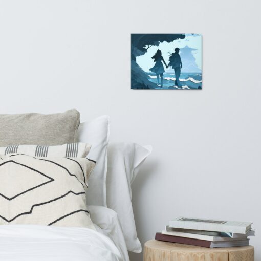 Enchanting Aqua Amor Hand-in-Hand Couple's Metal Print - A Timeless Symbol of Love - Image 4