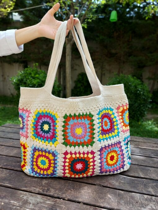 Granny Square Crochet Bag A Boho Patchwork Masterpiece for Beach Days and Beyond - Image 2