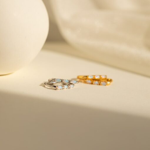 Halo Opal Hoop Earrings Minimalist Gemstone Huggies for Everyday Elegance - Image 5