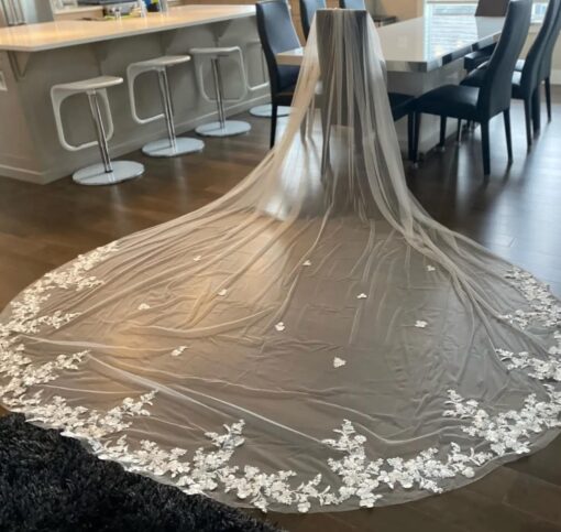Exquisite Floral Lace Cathedral Bridal Veil Elevate Your Bridal Look with Grace and Elegance - Image 6