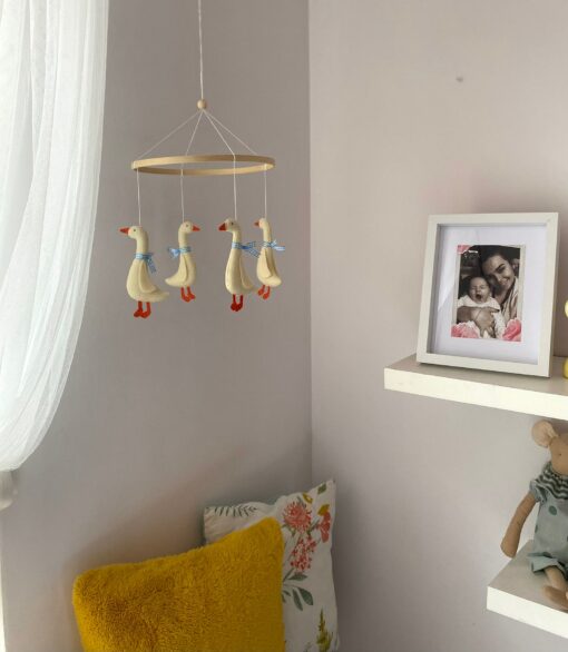 Enchanting Goose Blue Ribbon Baby Mobile A Serene Haven for Little Dreamers - Image 3