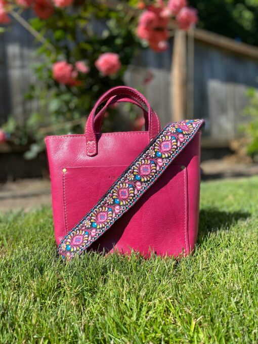 Groovy Floral Woven Crossbody Guitar Strap Purse - Pink and Black - Image 2