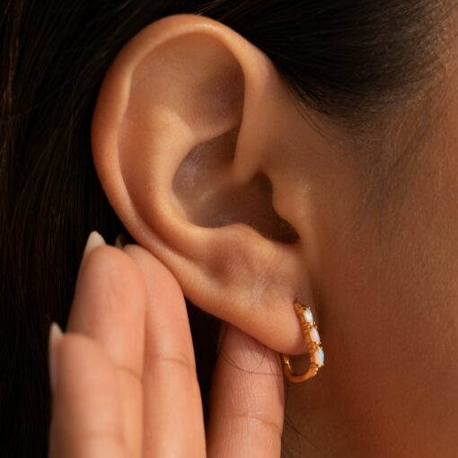 Halo Opal Hoop Earrings Minimalist Gemstone Huggies for Everyday Elegance - Image 4