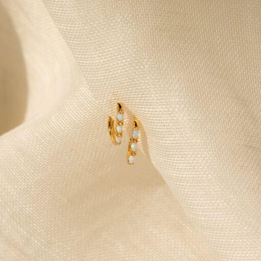 Halo Opal Hoop Earrings Minimalist Gemstone Huggies for Everyday Elegance - Image 2