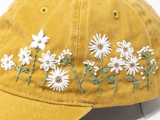 Hand-Embroidered Daisy Baseball Cap Mustard Yellow Floral Essence for Unforgettable Style - Image 4