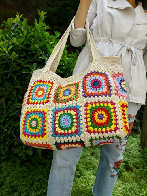 Granny Square Crochet Bag A Boho Patchwork Masterpiece for Beach Days and Beyond - Image 3